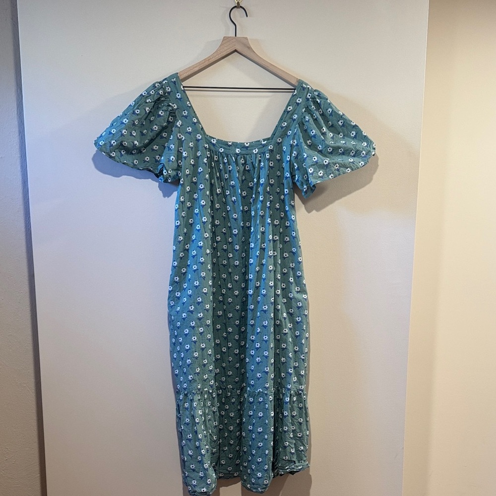 Ophelia & Indigo Floral Fifi Dress Size Large Blue Green Floral
